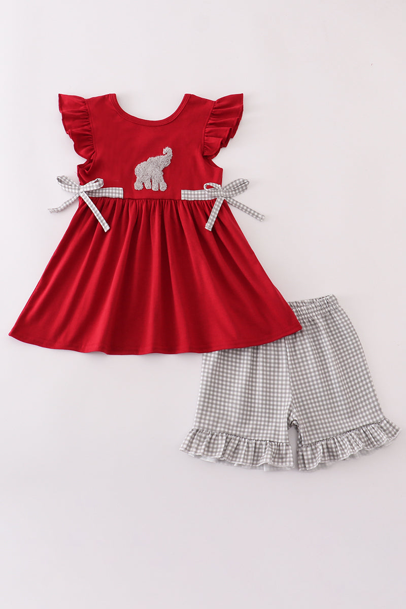 Conjunto de pantalones cortos con volantes y nudo francés con elefante de Alabama