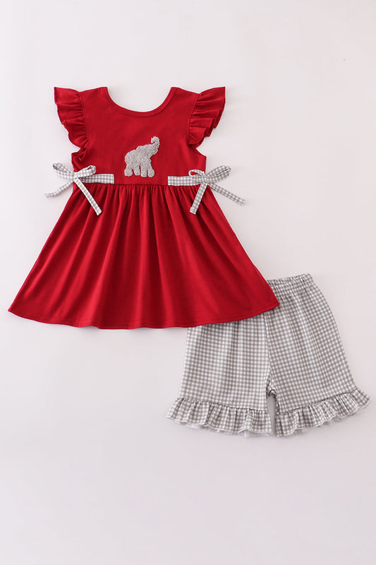 Conjunto de pantalones cortos con volantes y nudo francés con elefante de Alabama
