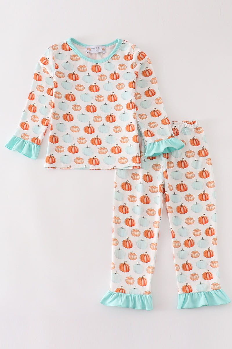 Pumkin print girl pajamas set - Ella Jane Lifestyle Boutique