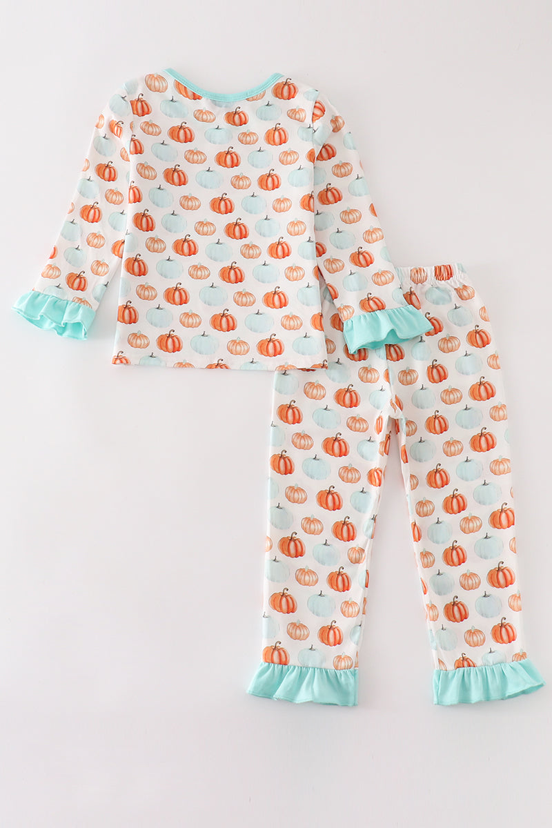 Pumkin print girl pajamas set - Ella Jane Lifestyle Boutique