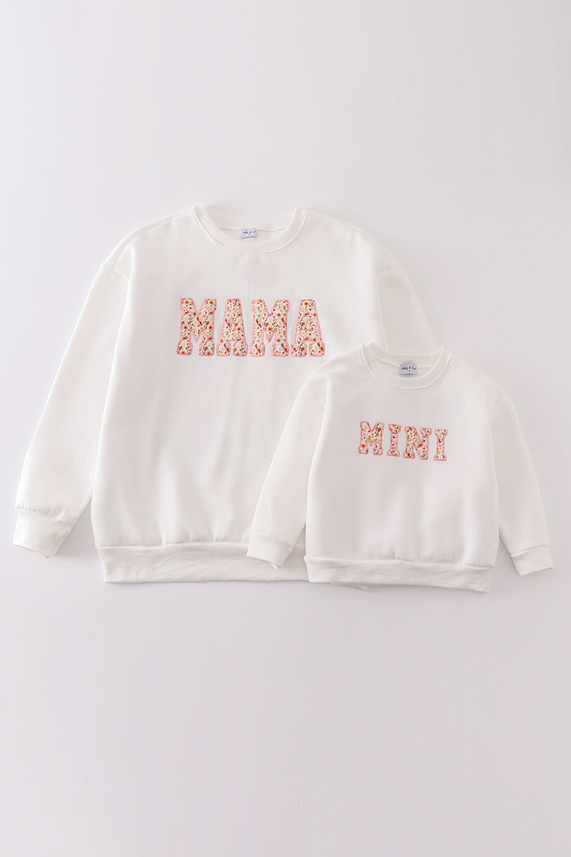White MAMA&MINI applique fleece mom&me sweatshirt - Ella Jane Lifestyle Boutique