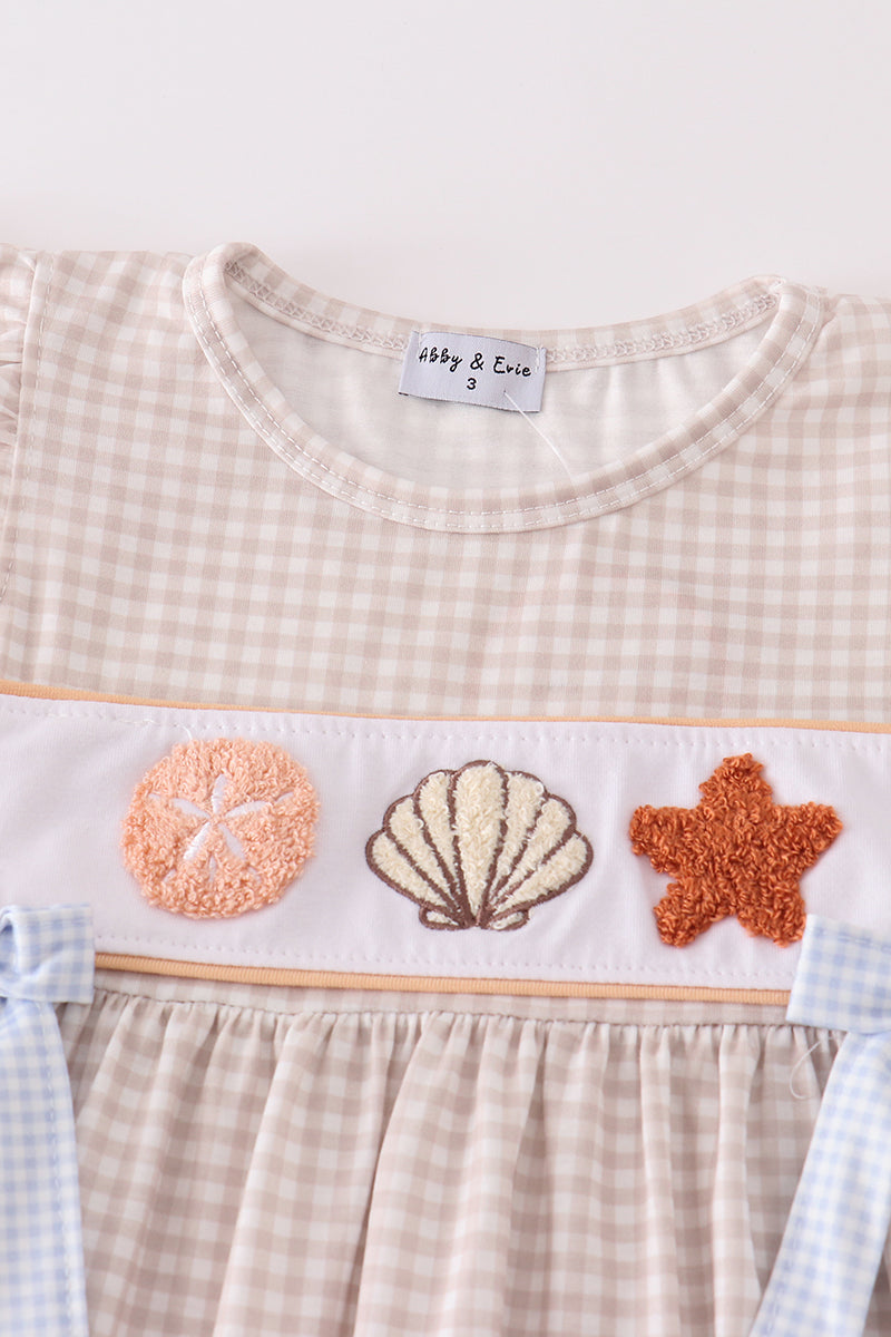 Khaki shells starfish french knot girl set - Ella Jane Lifestyle Boutique