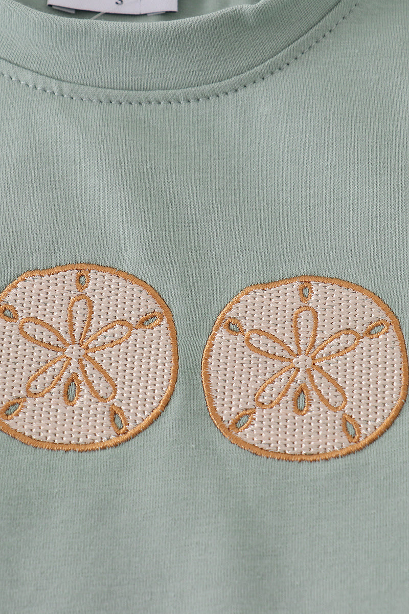 Sage sand dollar embroidery boy set - Ella Jane Lifestyle Boutique