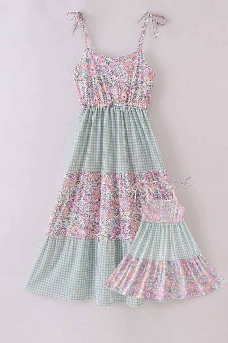 Garden gingham mom&me tiered dress - Ella Jane Lifestyle Boutique