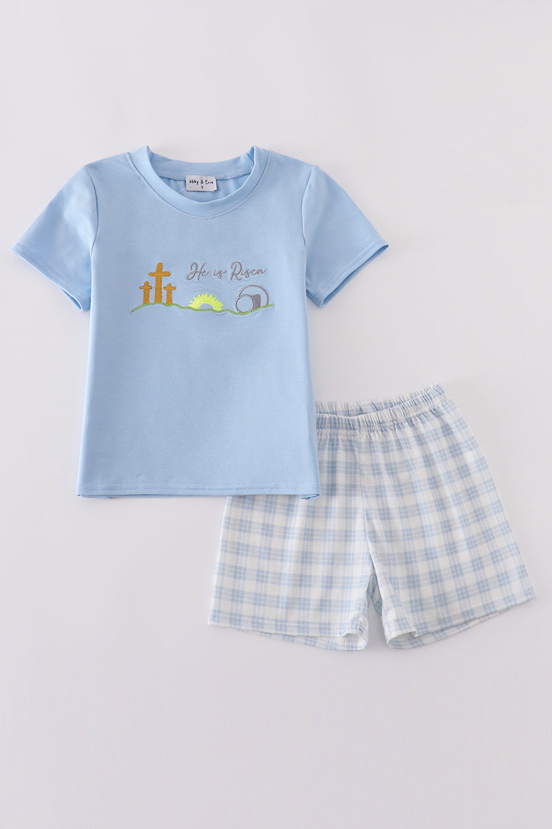 Blue plaid he is risen embroidery set - Ella Jane Lifestyle Boutique