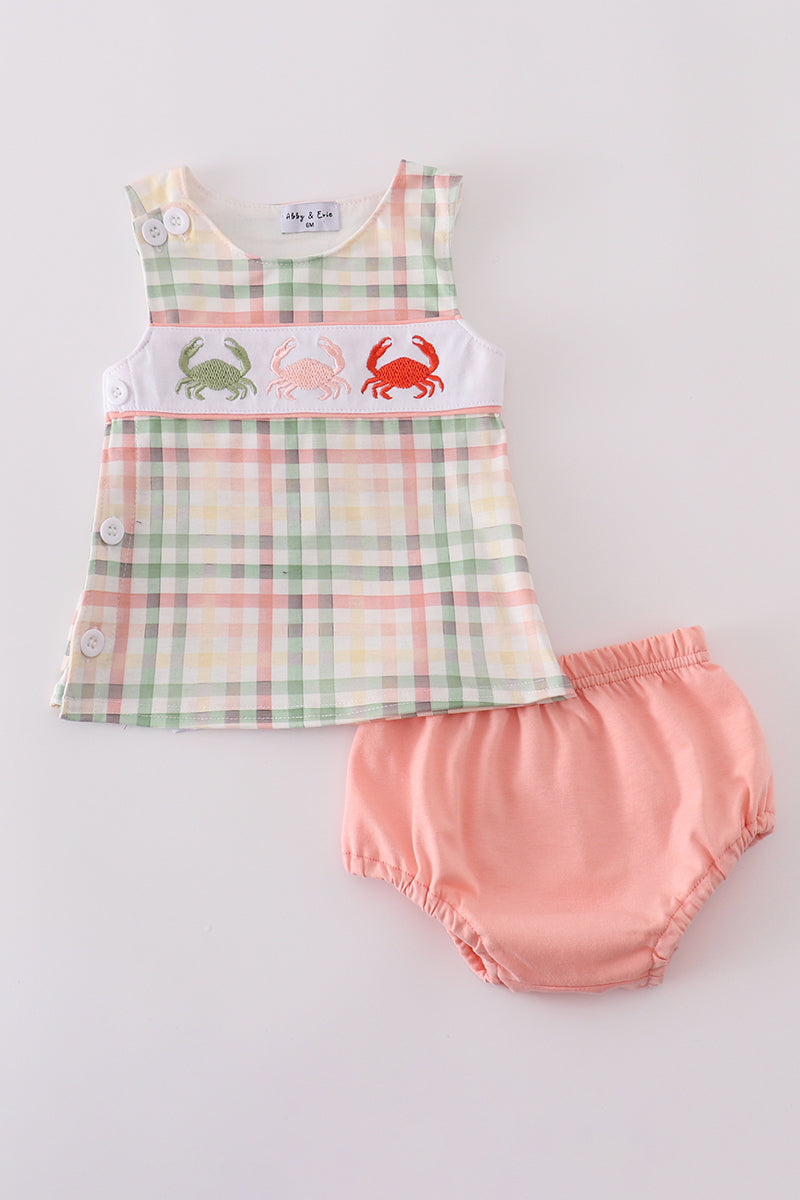Conjunto de pantalones bombachos a cuadros con bordado de cangrejo