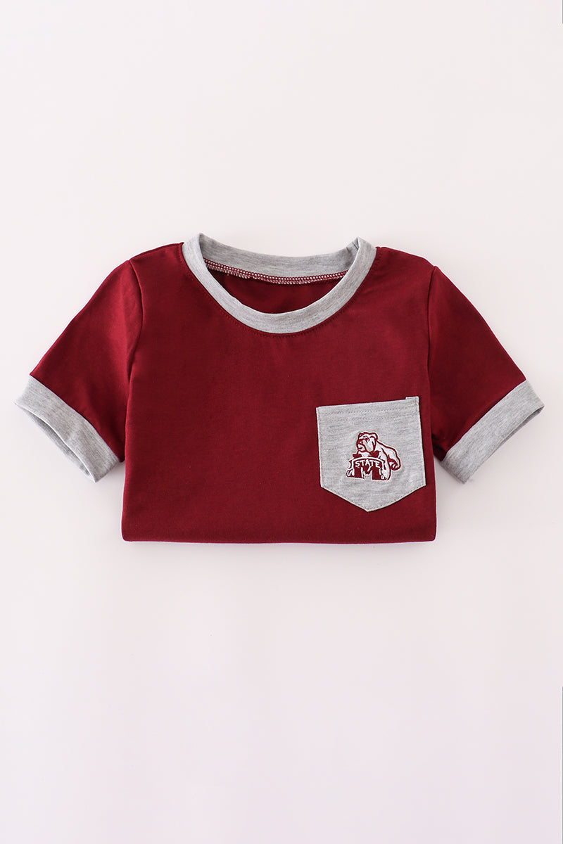 Maroon Mississippi embroidery boy top