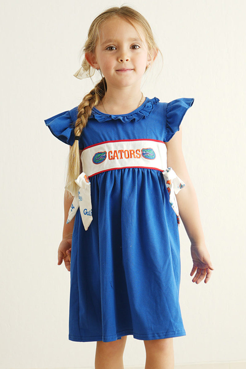 Blue gators embroidery girl dress - Ella Jane Lifestyle Boutique