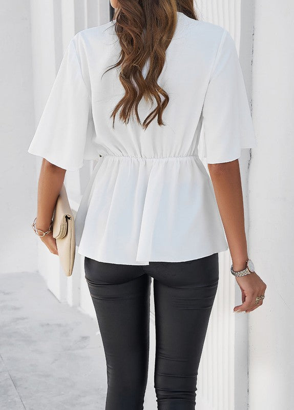 Tie front v-neck blouse
