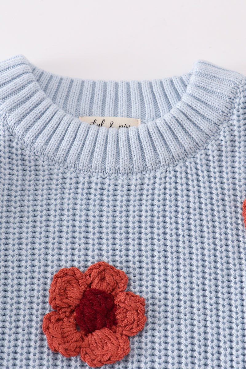 Blue floral hand-embroidery jumper sweater - Ella Jane Lifestyle Boutique