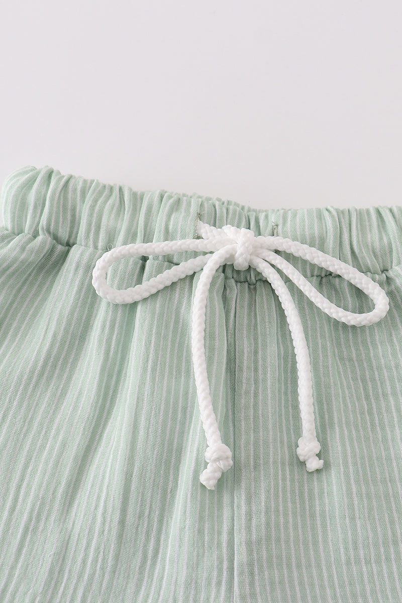 Premium Sage muslin stripe boy shorts set - Ella Jane Lifestyle Boutique
