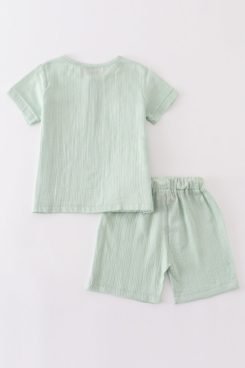 Premium Sage muslin stripe boy shorts set - Ella Jane Lifestyle Boutique