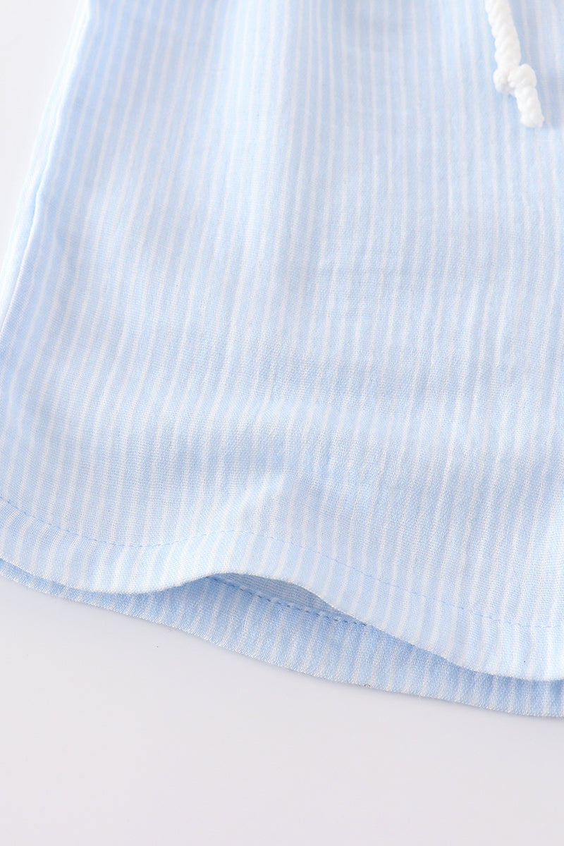 Premium Blue muslin stripe boy shorts set - Ella Jane Lifestyle Boutique