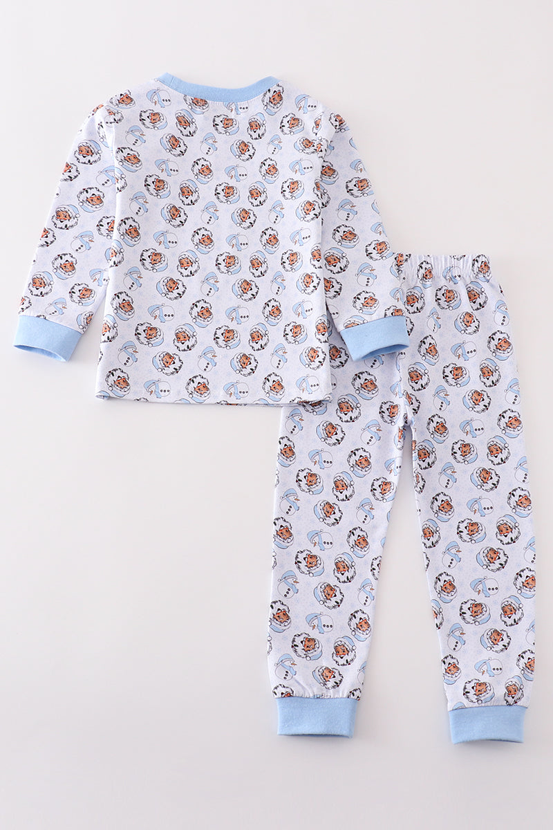 Premium blue christmas santa claus print boy pajama set - Ella Jane Lifestyle Boutique