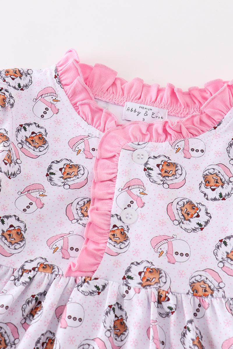 Premium pink christmas santa claus print girl pajama gown - Ella Jane Lifestyle Boutique