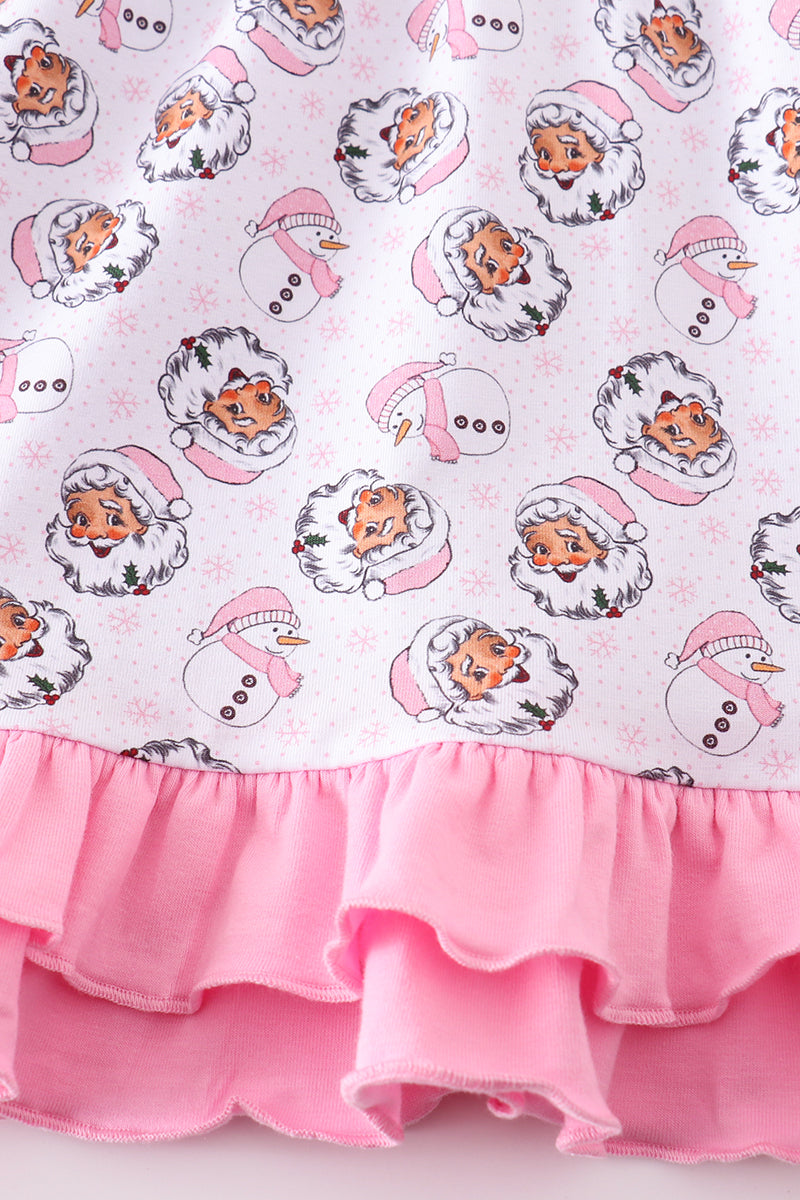 Premium pink christmas santa claus print girl pajama gown - Ella Jane Lifestyle Boutique