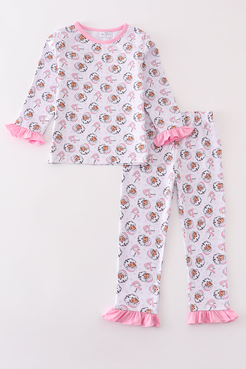 Premium pink christmas santa claus print girl pajama set - Ella Jane Lifestyle Boutique