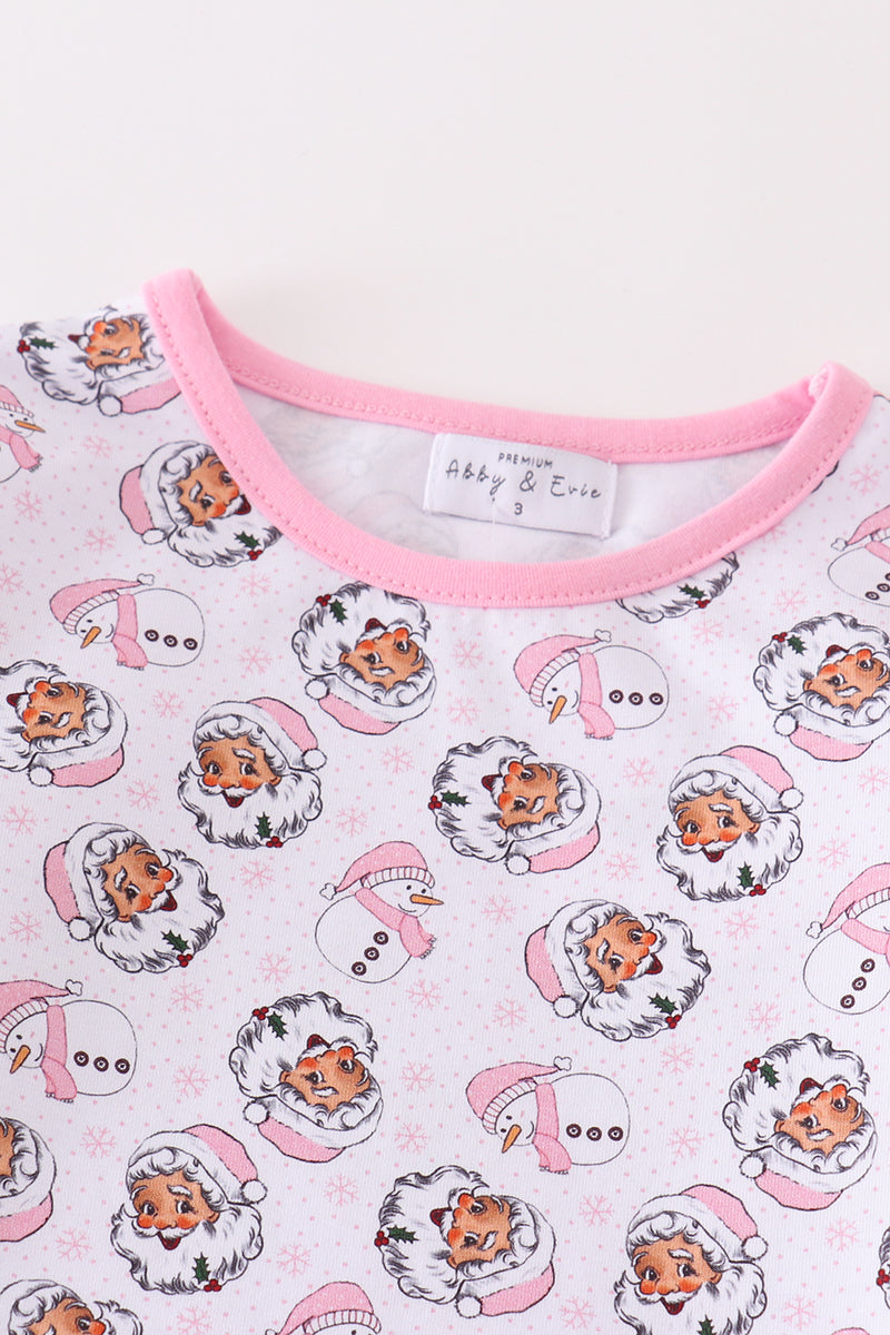 Premium pink christmas santa claus print girl pajama set - Ella Jane Lifestyle Boutique