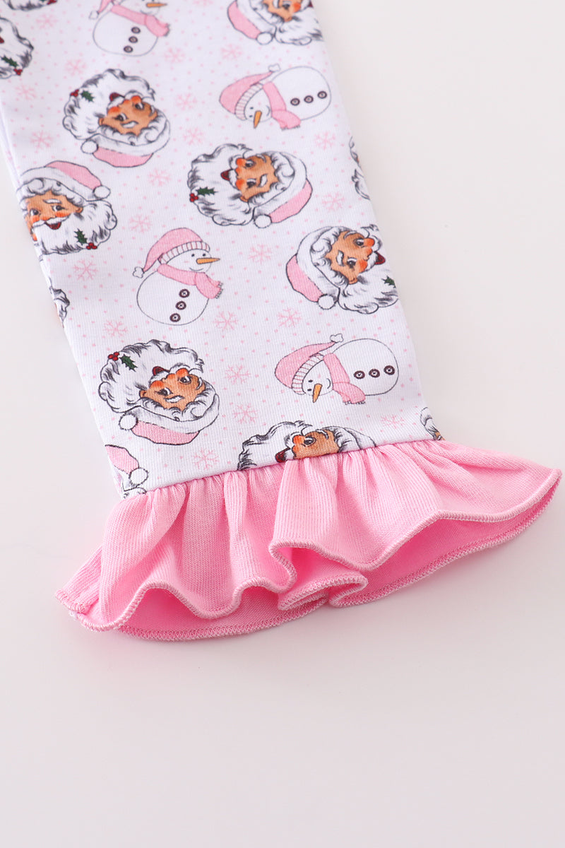 Premium pink christmas santa claus print girl pajama set - Ella Jane Lifestyle Boutique