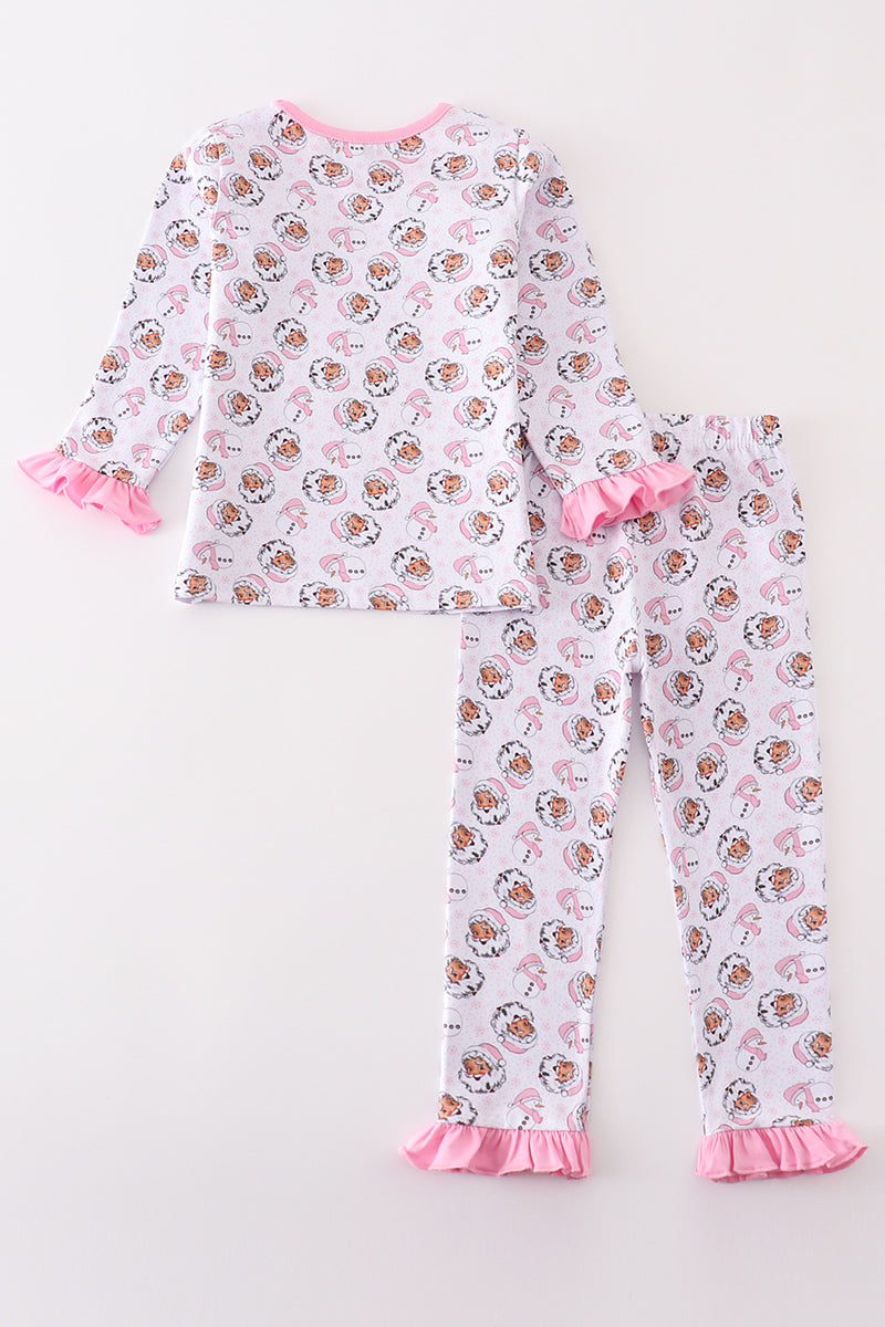 Premium pink christmas santa claus print girl pajama set - Ella Jane Lifestyle Boutique