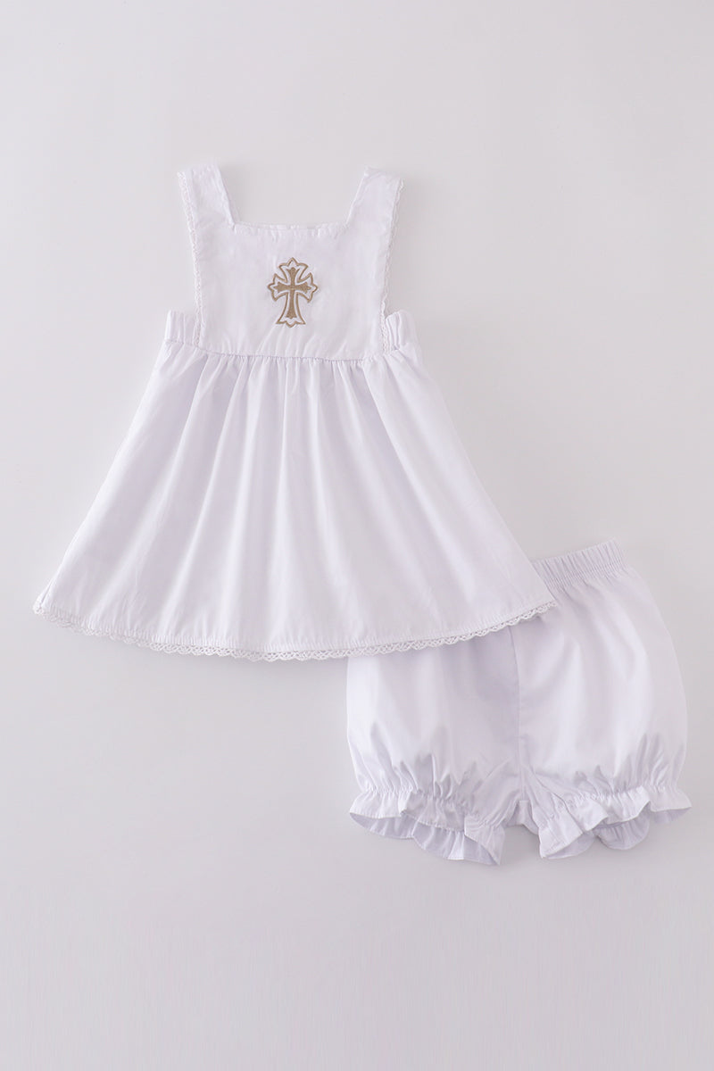 Premium cross embroidery romper - Ella Jane Lifestyle Boutique