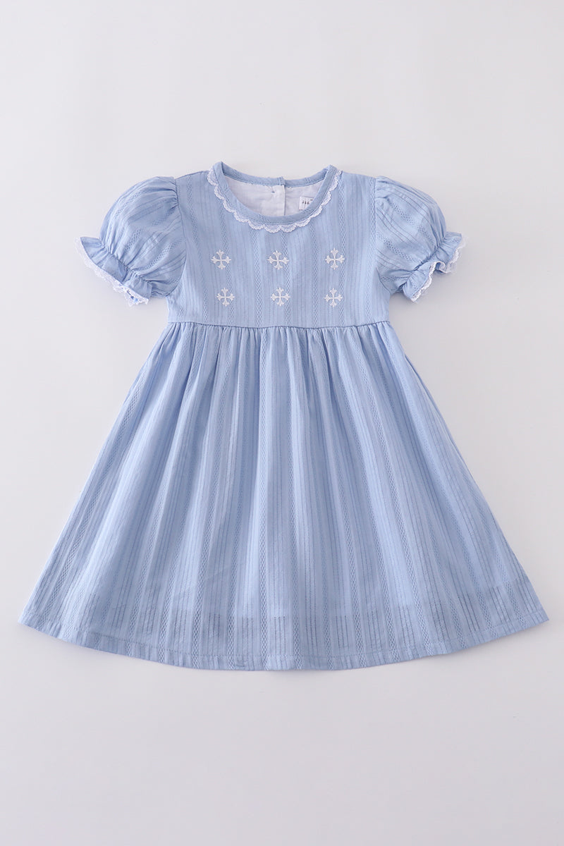 Premium Blue cross embroidery dress - Ella Jane Lifestyle Boutique