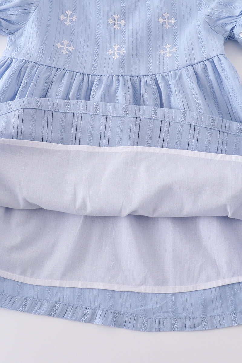 Premium Blue cross embroidery dress - Ella Jane Lifestyle Boutique