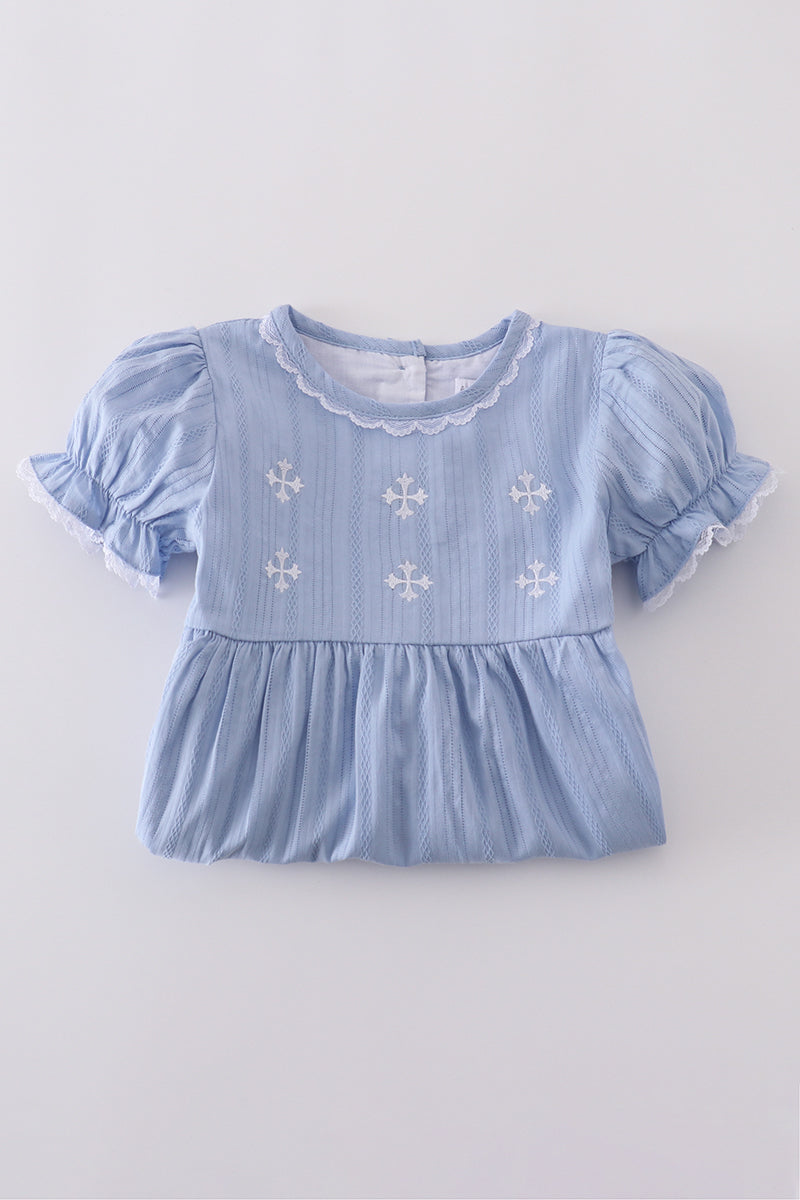 Premium Blue cross embroidery dress - Ella Jane Lifestyle Boutique