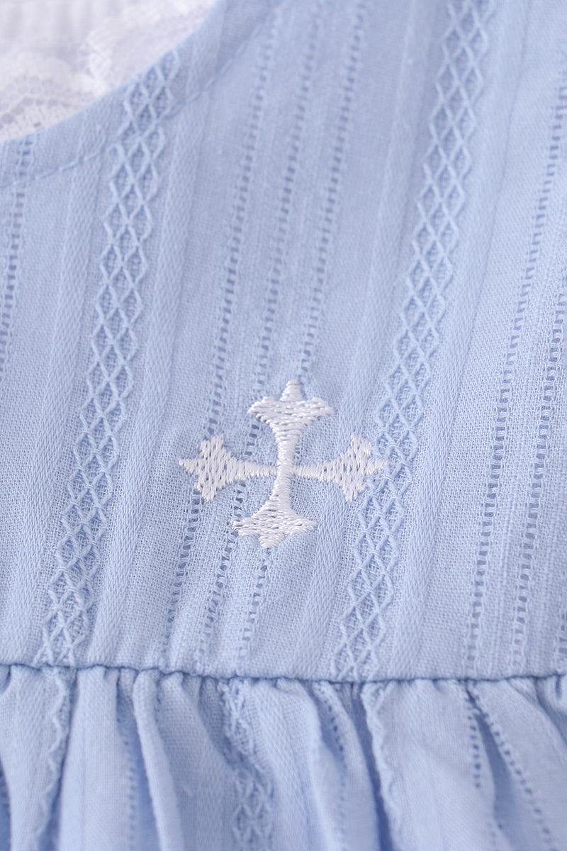 Premium Blue cross embroidery dress - Ella Jane Lifestyle Boutique
