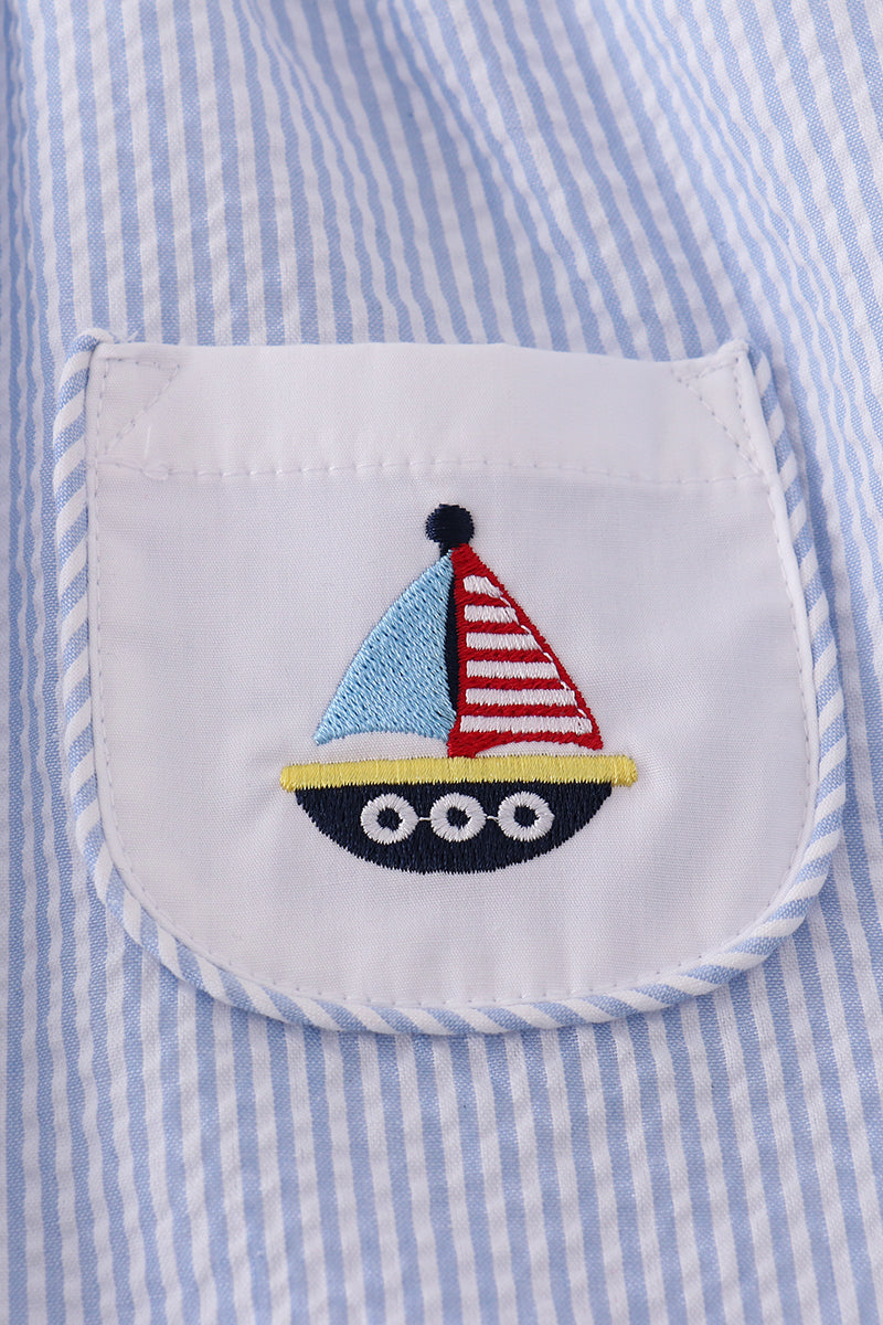 Premium Blue sailboat embroidery bloomer set - Ella Jane Lifestyle Boutique