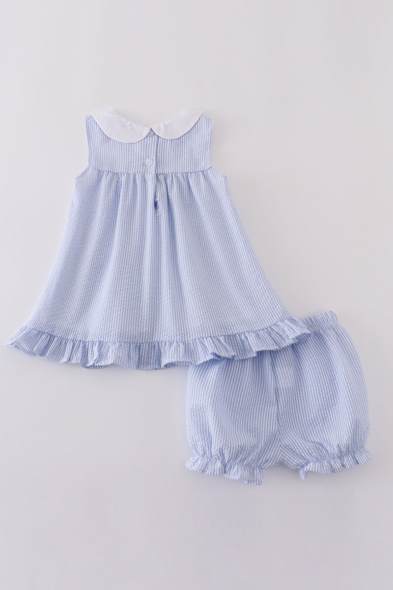 Premium Blue sailboat embroidery bloomer set - Ella Jane Lifestyle Boutique