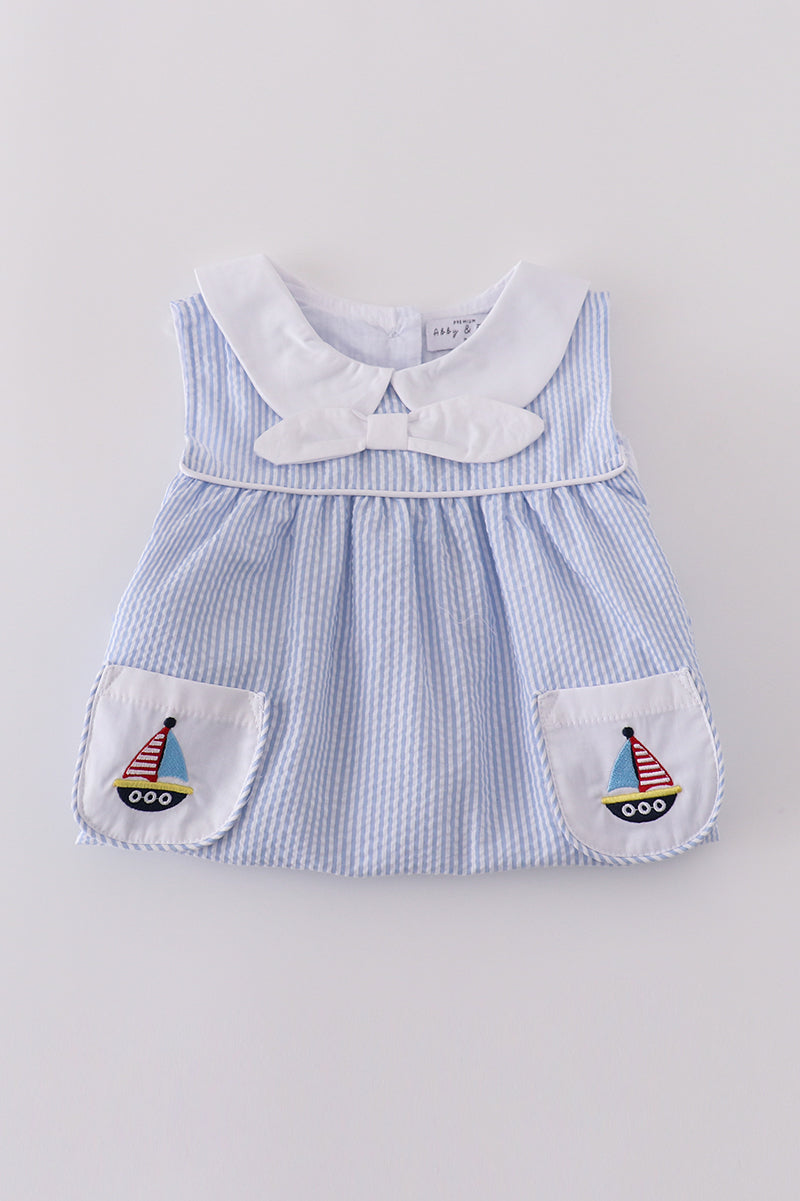 Premium Blue sailboat embroidery bloomer set - Ella Jane Lifestyle Boutique