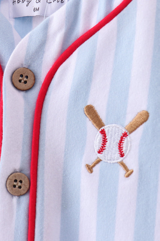 Blue baseball stripe romper