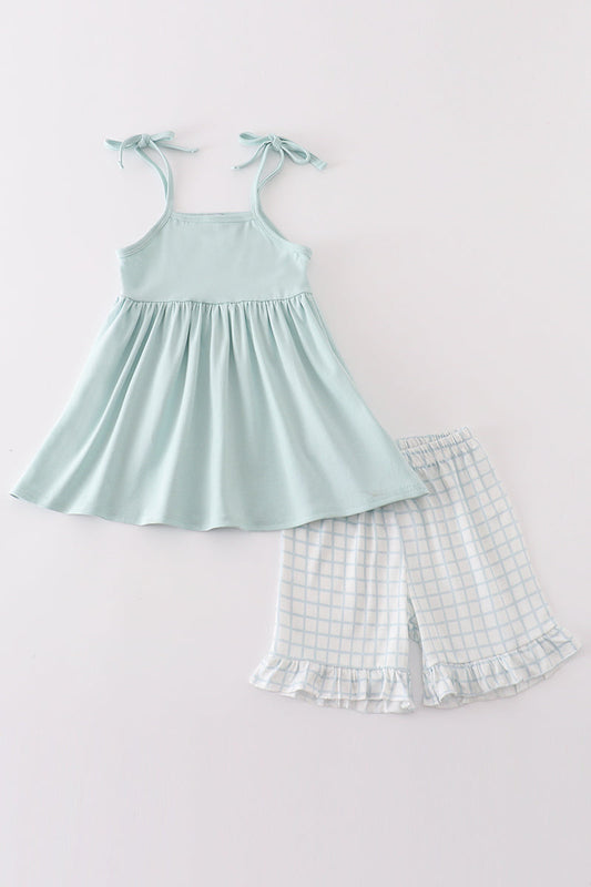 Blue checkered strap girl set - Ella Jane Lifestyle Boutique