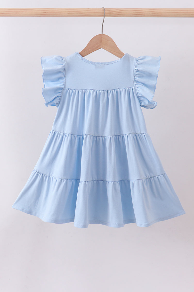 Blue cross sequin girl's tiered dress