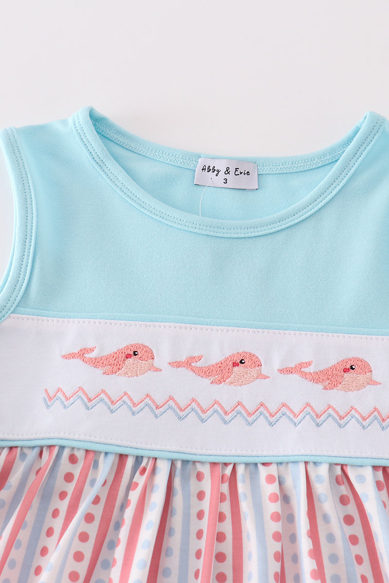 Blue whale embroidery girl dress - Ella Jane Lifestyle Boutique