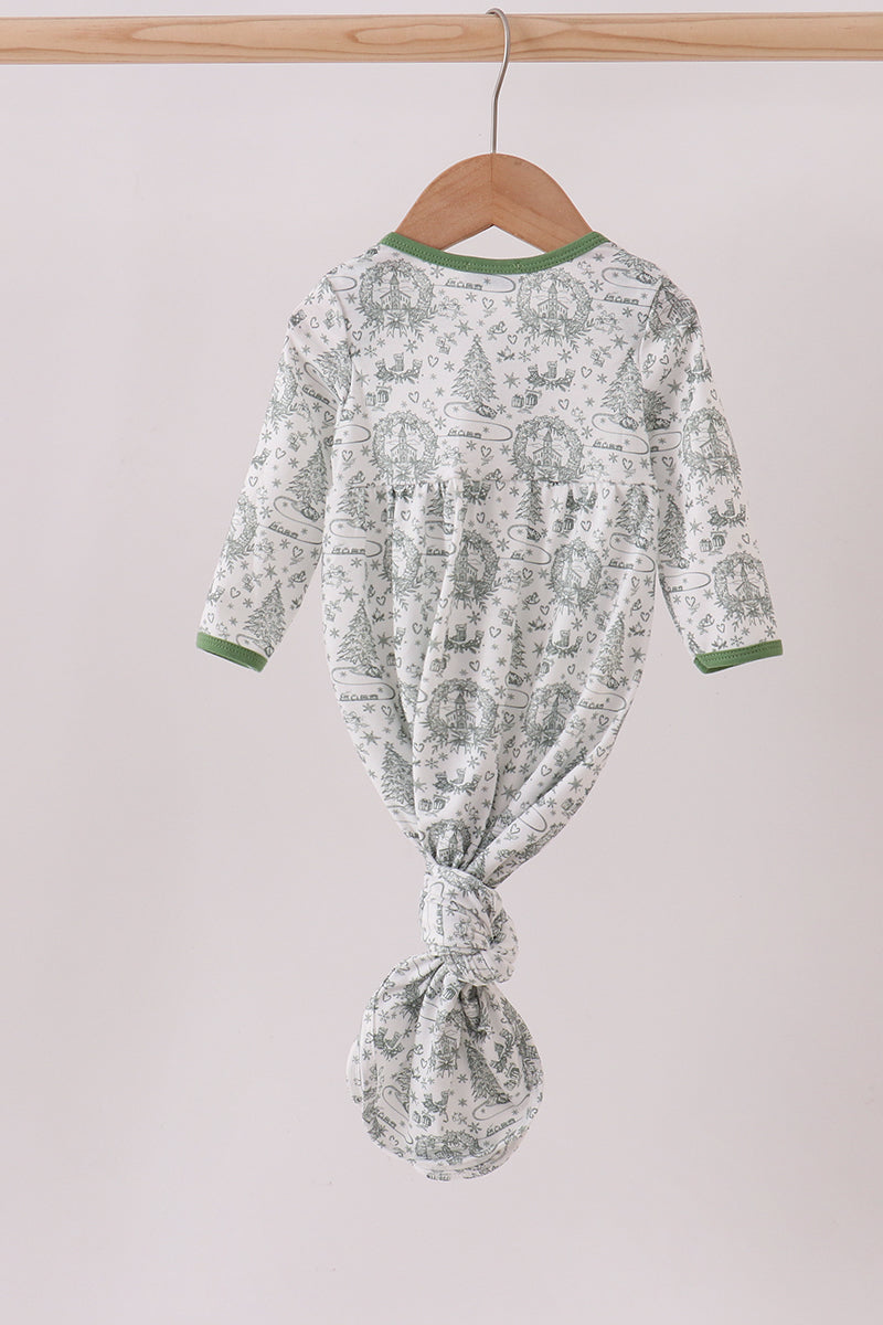 Green christmas tree print infant gown