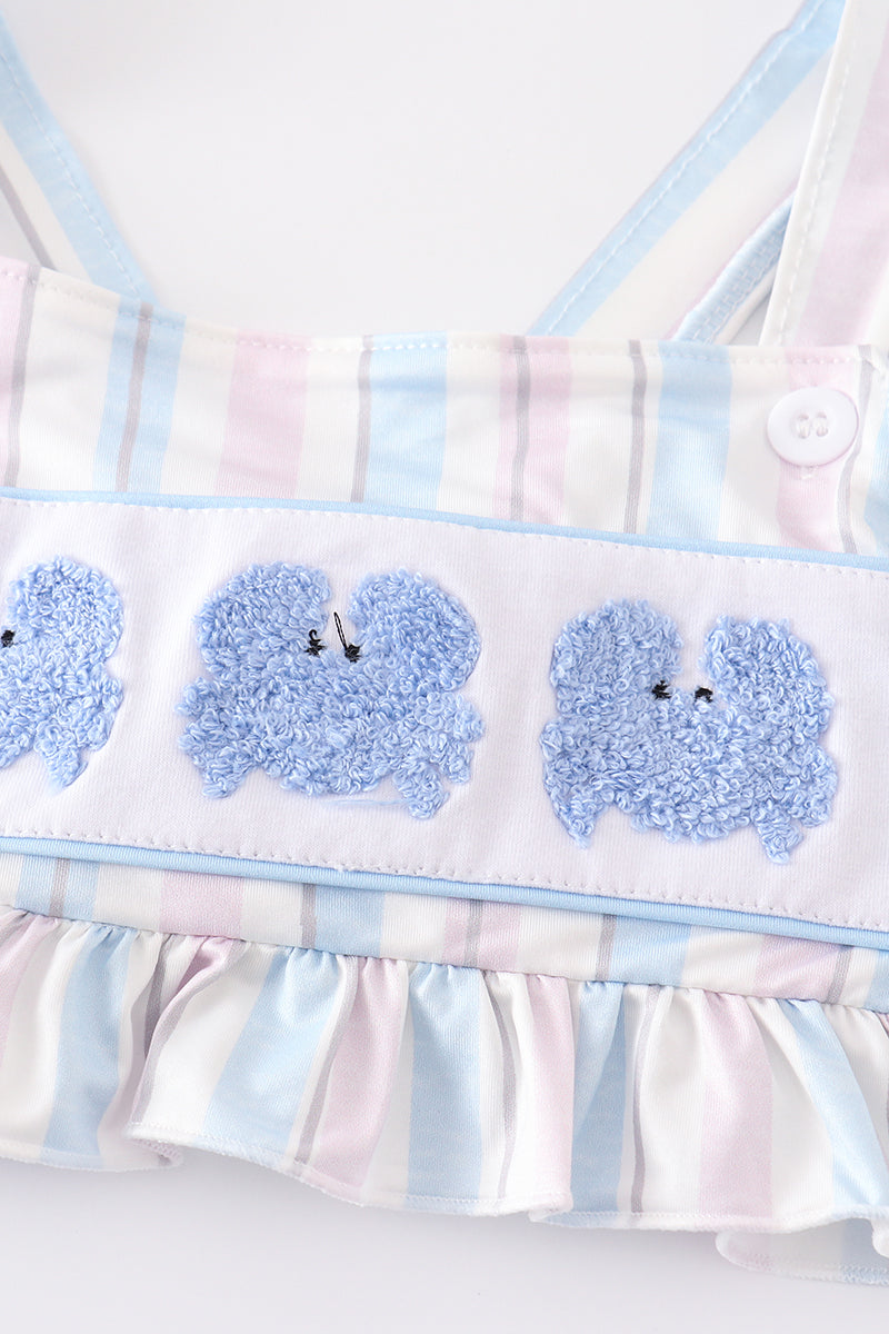 Traje de baño de 2 piezas para niña con rayas de nudo francés y cangrejo