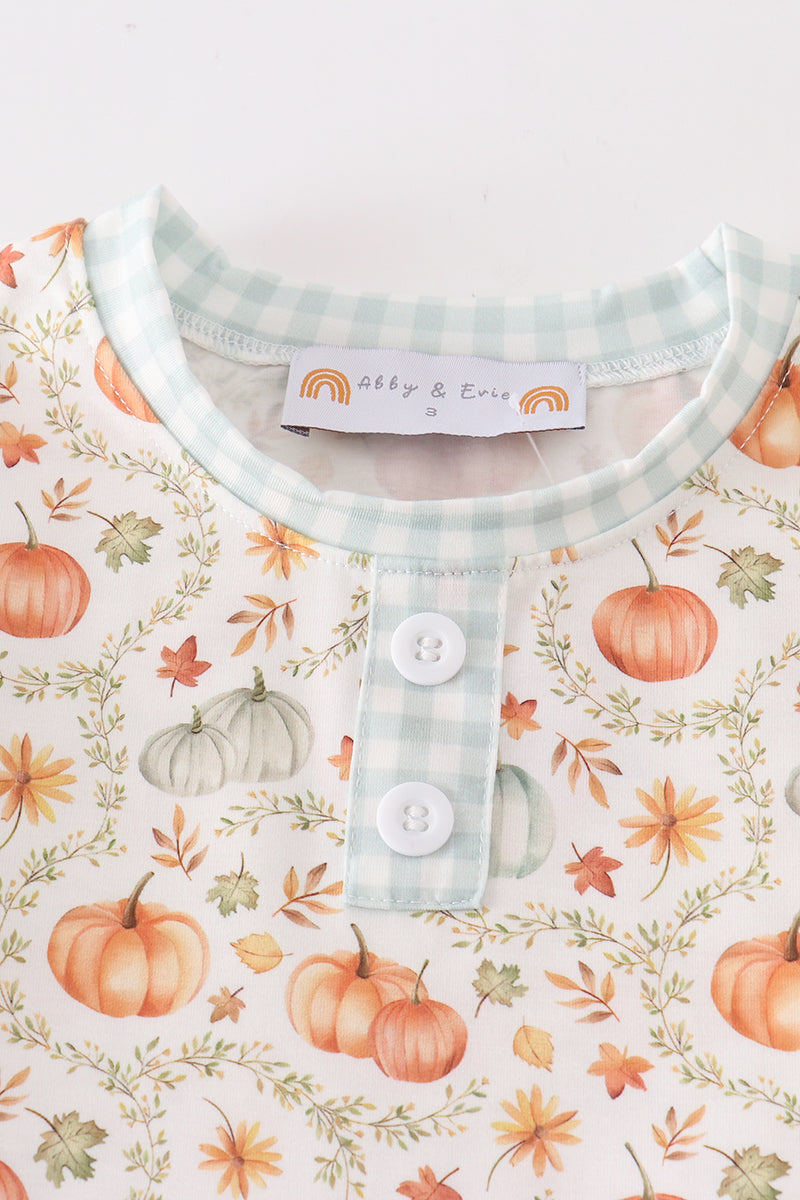 Conjunto de pantalones cortos con volantes para niña con estampado de calabaza verde