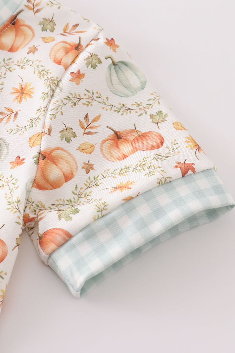 Conjunto de pantalones cortos con volantes para niña con estampado de calabaza verde