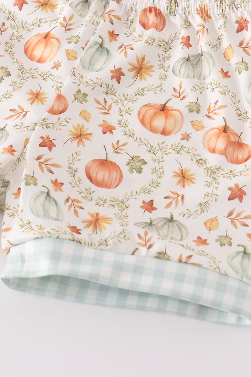 Conjunto de pantalones cortos con volantes para niña con estampado de calabaza verde