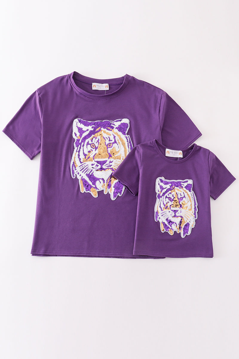 Purple LSU tiger sequin mom&me top - Ella Jane Lifestyle Boutique