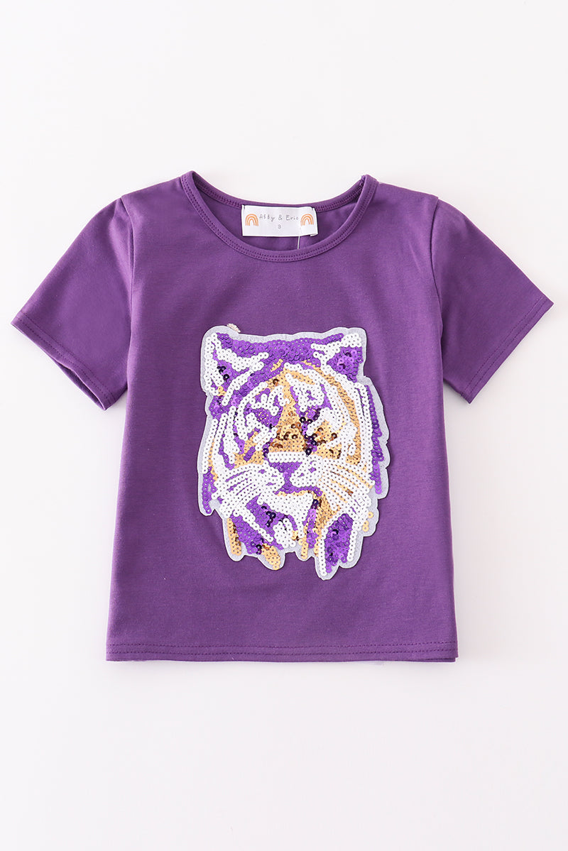 Purple LSU tiger sequin mom&me top - Ella Jane Lifestyle Boutique