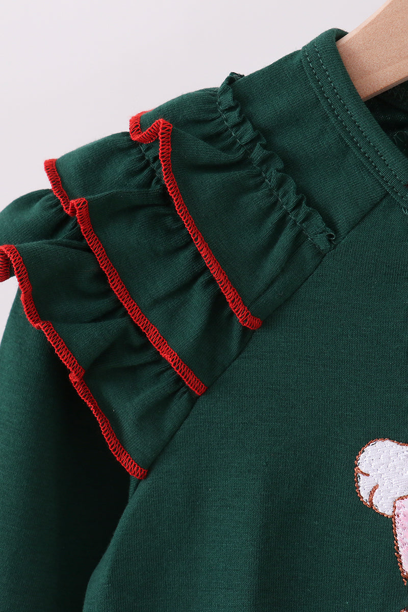 Forest Santa Claus Applique Ruffle Top
