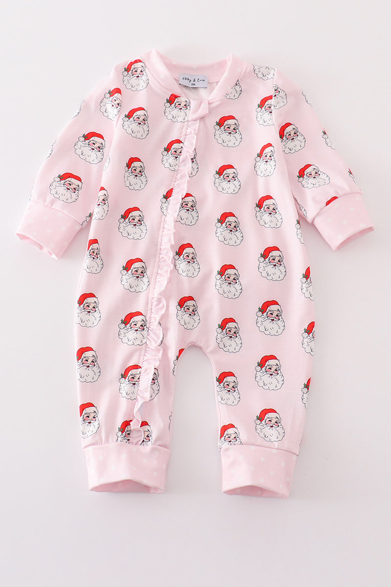 Pink christmas santa claus zipper girl romper - Ella Jane Lifestyle Boutique