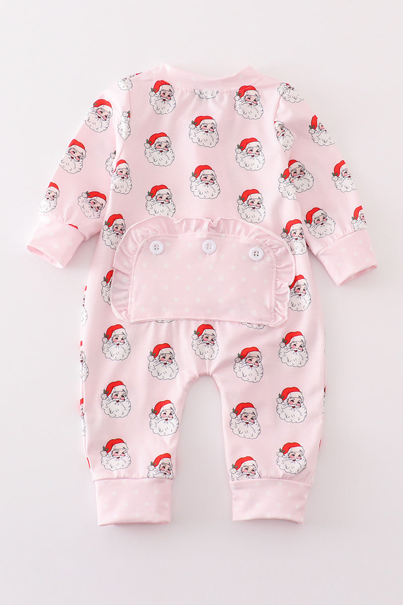 Pink christmas santa claus zipper girl romper - Ella Jane Lifestyle Boutique