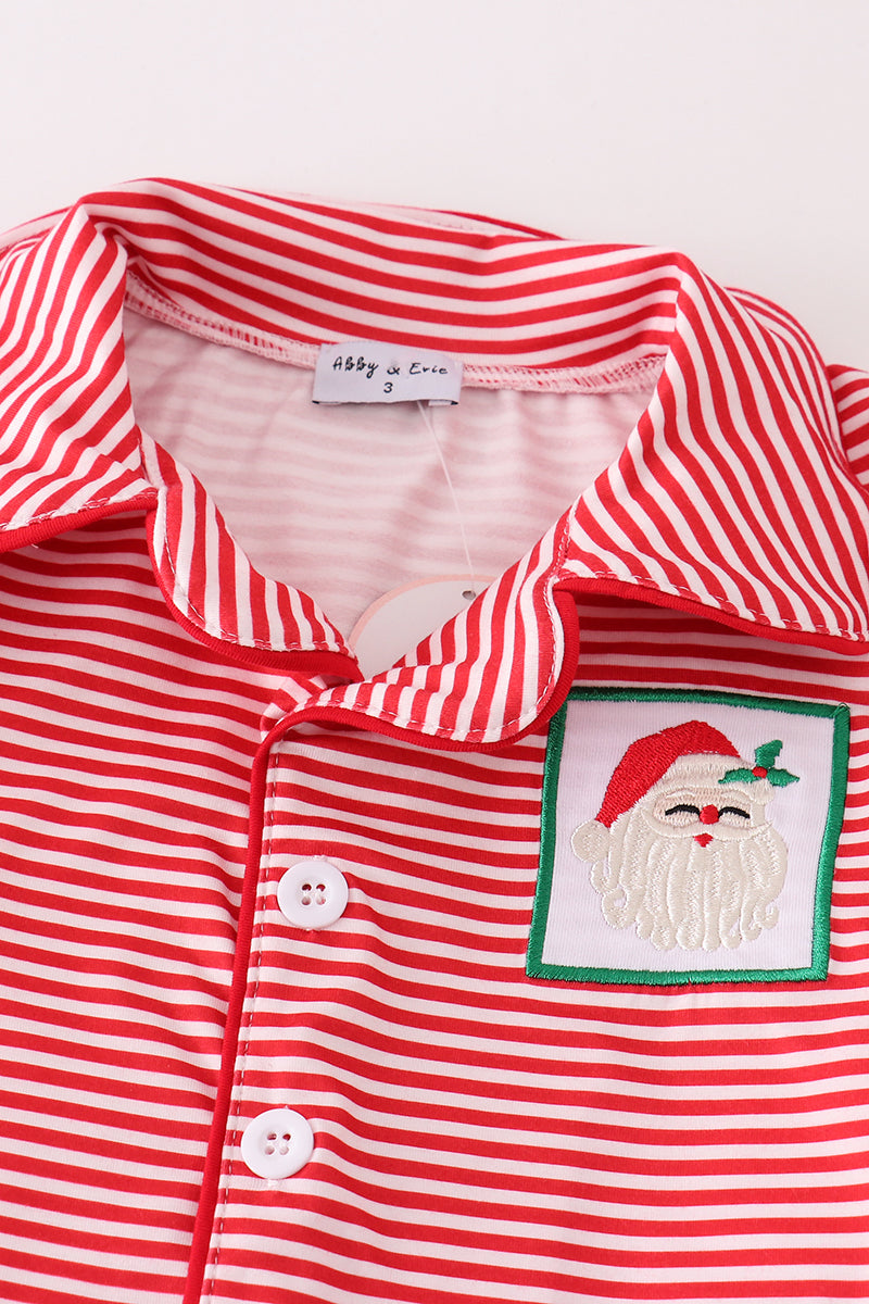 Red stripe christmas santa claus embroidery boy pajamas set - Ella Jane Lifestyle Boutique