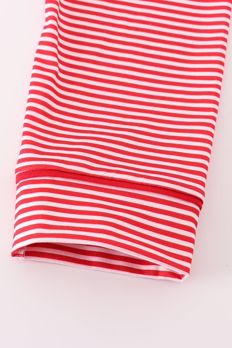 Red stripe christmas santa claus embroidery boy pajamas set - Ella Jane Lifestyle Boutique