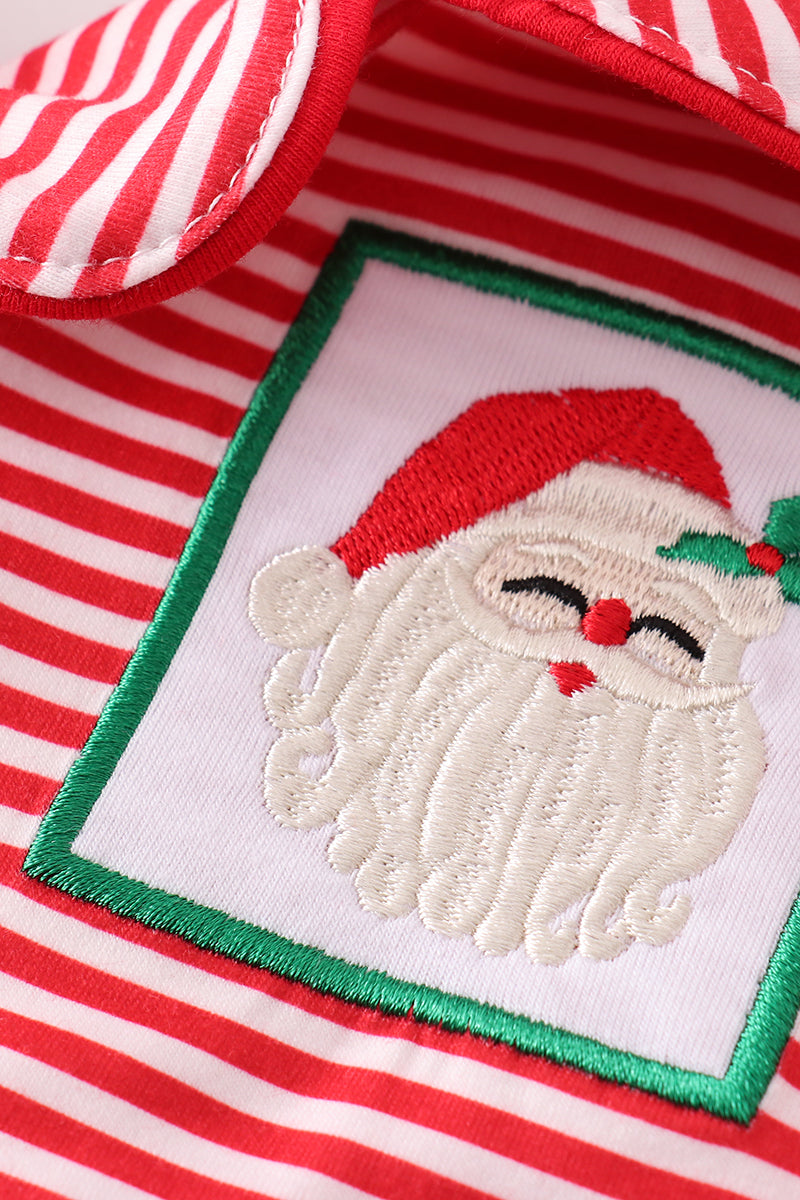Red stripe christmas santa claus embroidery boy pajamas set - Ella Jane Lifestyle Boutique