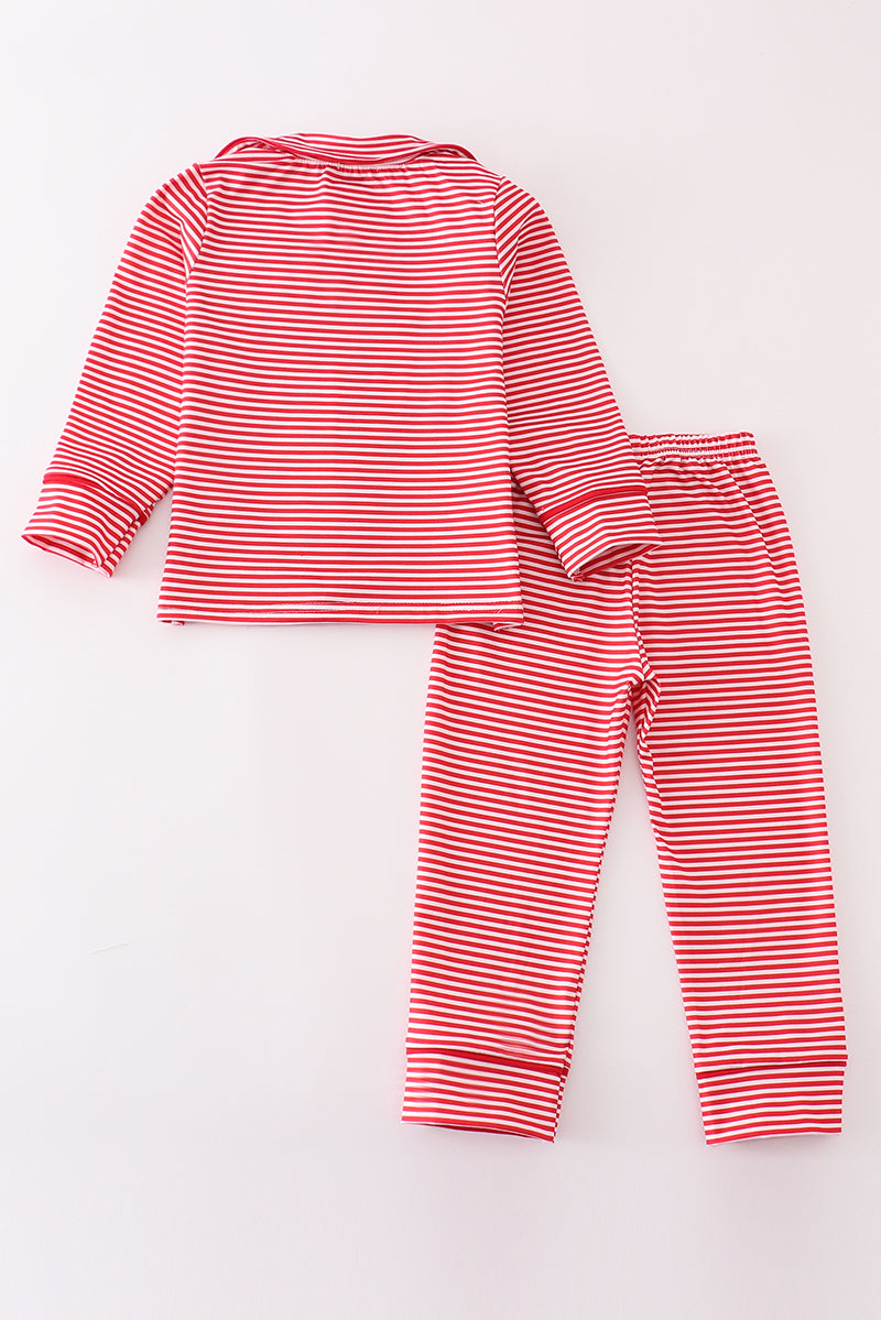Red stripe christmas santa claus embroidery boy pajamas set - Ella Jane Lifestyle Boutique